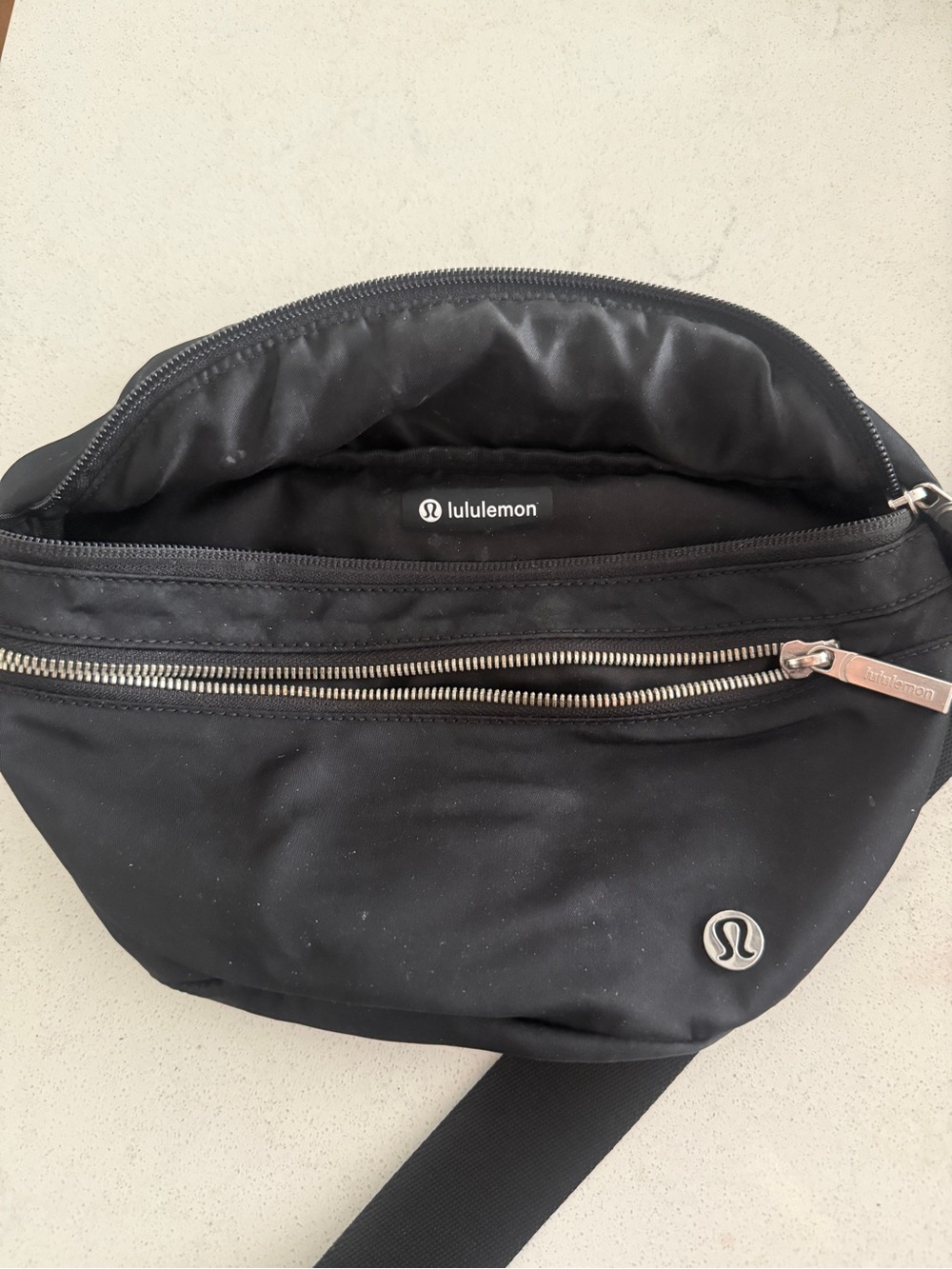 lululemon Black Crossbody Belt Bag with Silver Accents